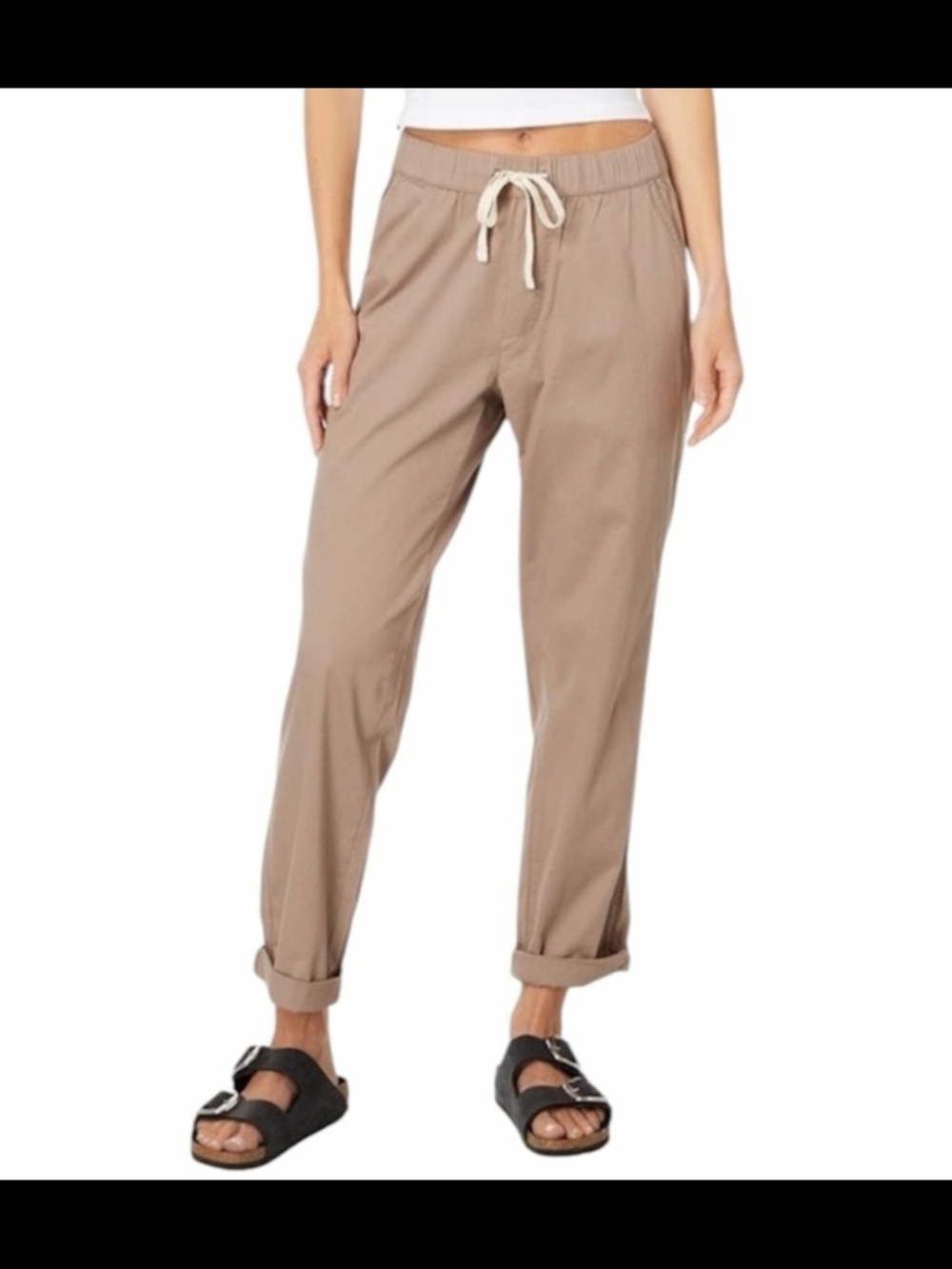 PACT Organic Cotton Drawstring Pants Tan Pull On Casual Lounge Women’s Small